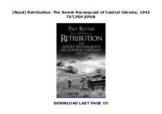 (Read) Retribution: The Soviet Reconquest of Central Ukraine, 1943
TXT,PDF,EPUB
DONWLOAD LAST PAGE !!!!
download : PDF Retribution: The Soviet Reconquest of Central Ukraine, 1943 Free download From critically acclaimed Eastern Front expert Prit Buttar comes this detailed and engrossing account of the war on the Eastern Front as the German forces were driven back following the Battle of Kursk.Making use of the extensive memoirs of German and Russian soldiers to bring their story to life, the narrative follows on from On A Knife’s Edge, which described the encirclement and destruction of the German Sixth Army at Stalingrad and the offensives and counter-offensives that followed throughout the winter of 1942--43. Beginning towards the end of the Battle of Kursk, Retribution explores the massive Soviet offensive that followed the end of Operation Zitadelle, which saw depleted and desperate German troops forced out of Western Ukraine. In this title, Buttar describes in detail the little-known series of near-constant battles that saw a weakened German army confronted by a tactically sophisticated force of over six million Soviet troops. As a result, the Wehrmacht was driven back to the Dnepr and German forces remaining in the Kuban Peninsula south of Rostov were forced back into the Crimea, a retreat which would become one of many in the months that followed.
 