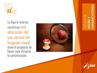 La figura retórica
constituye una
alteración del
uso normal del
lenguaje visual,
tiene el propósito de
hacer más eficiente
la comunicación.
 