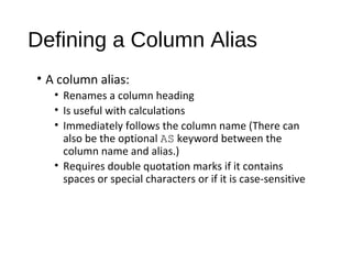 Retrieving data using the sql select statement | PPT