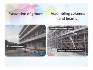 Excavation of ground Assembling columns
and beams
8
 