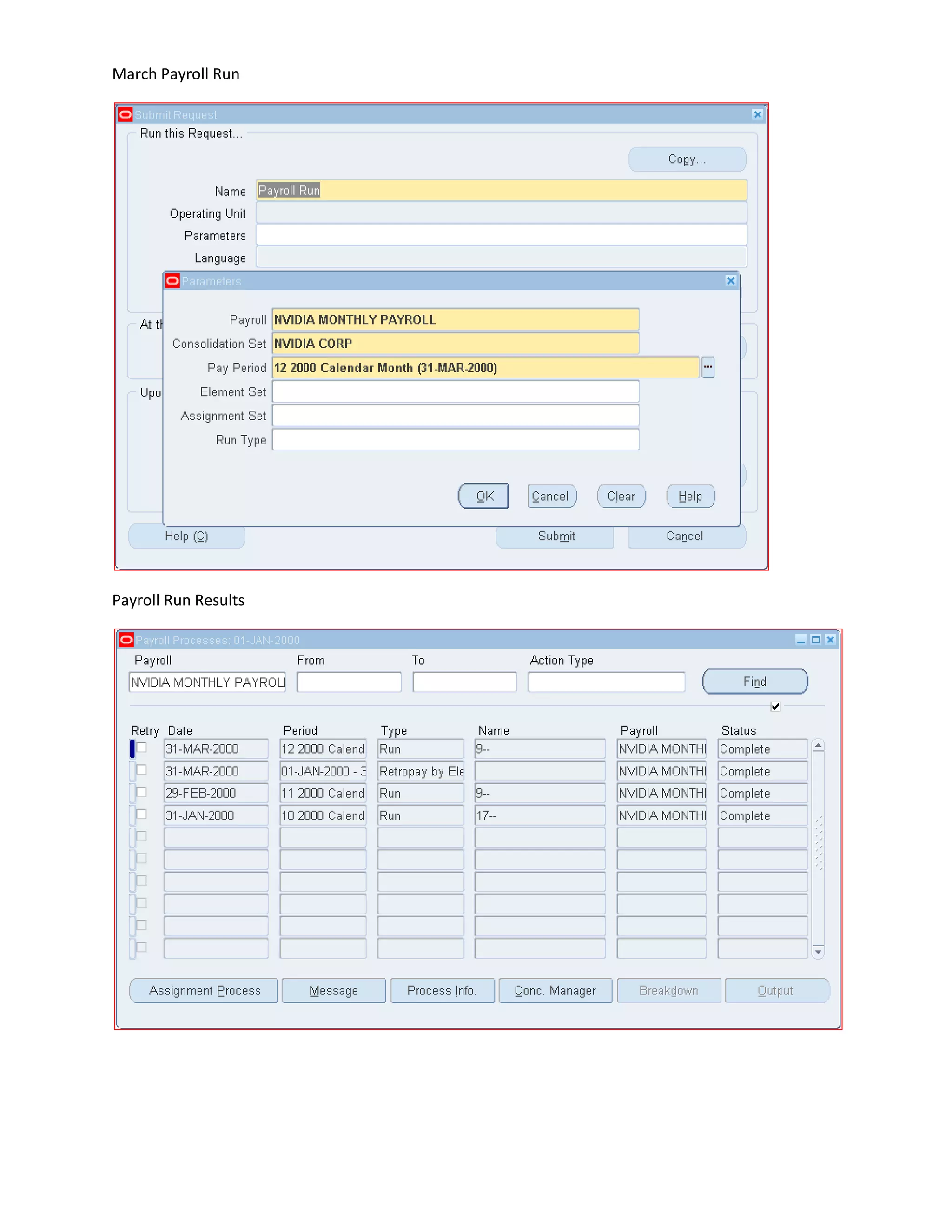 March Payroll Run
Payroll Run Results
 