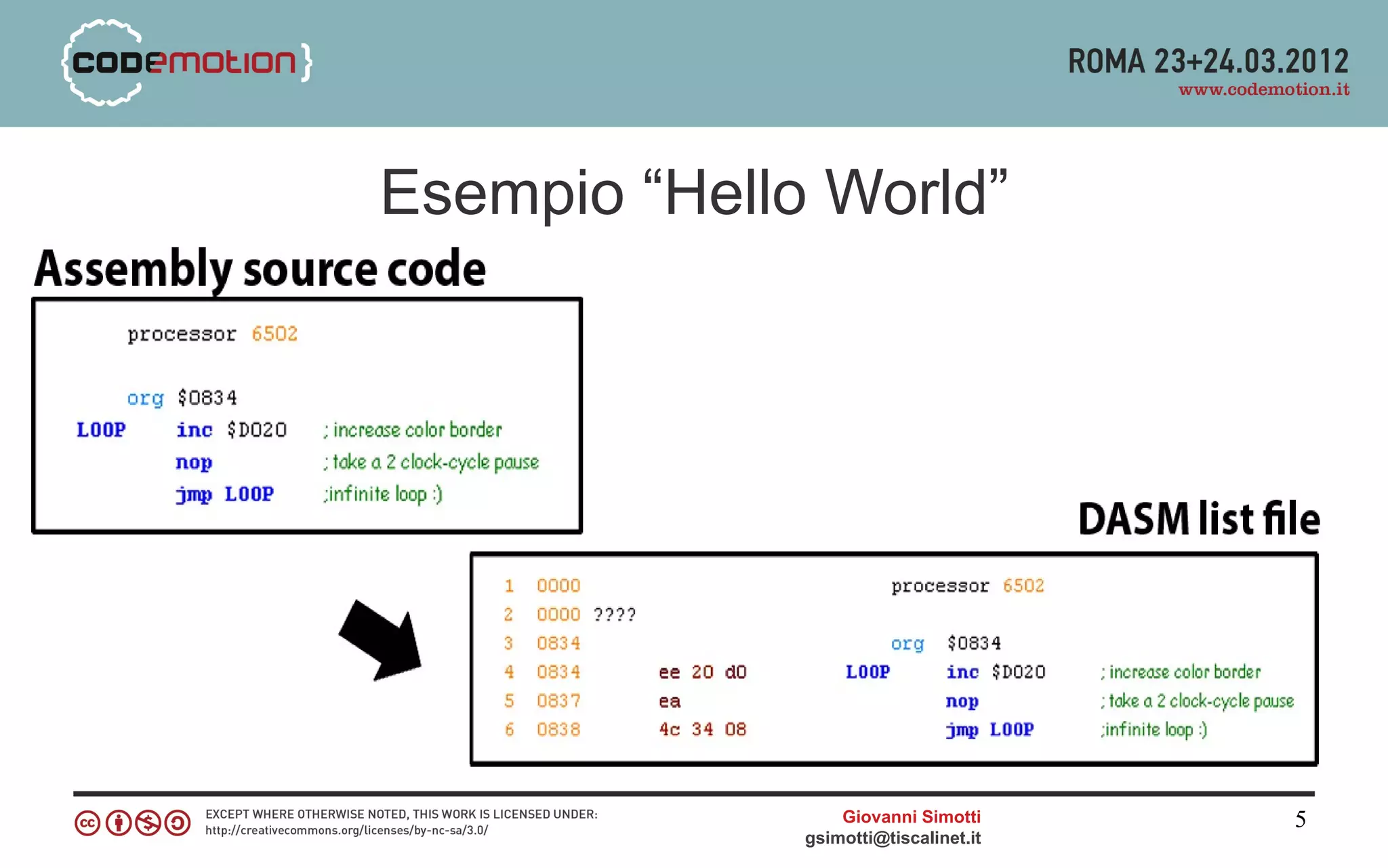 Esempio “Hello World”




                  Giovanni Simotti     5
              gsimotti@tiscalinet.it
 