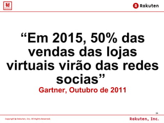 “ Em 2015, 50% das vendas das lojas virtuais virão das redes socias”  Gartner, Outubro de 2011 