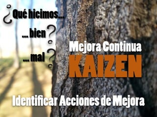 MejoraContinua
KAIZEN
Quéhicimos…
…bien
…mal
IdentificarAccionesdeMejora
 