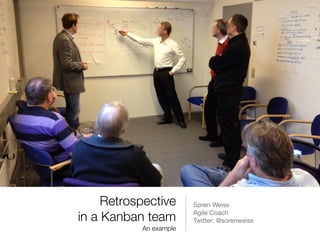 Retrospective 
    Søren Weiss


in a Kanban team
       Agile Coach

                        Twitter: @sorenweiss

           An example
 