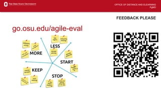 OFFICE OF DISTANCE AND ELEARNING
PgMO
FEEDBACK PLEASE
go.osu.edu/agile-eval
 
