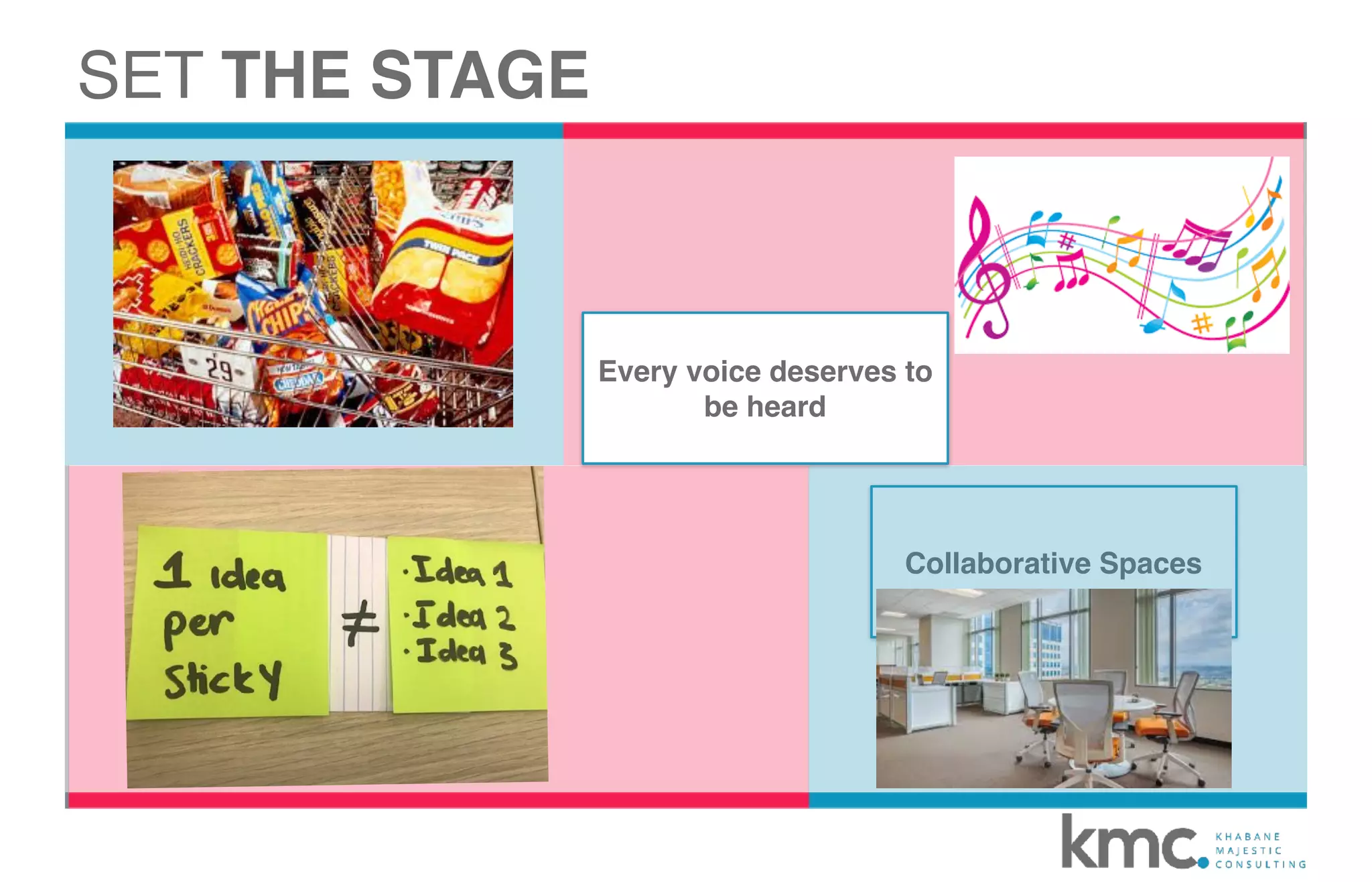 Collaborative Spaces
SET THE STAGE
Every voice deserves to
be heard
 