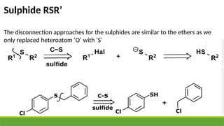 Sulphide RSR’
The disconnection approaches for the sulphides are similar to the ethers as we
only replaced heteroatom ‘O’ with ‘S’
 