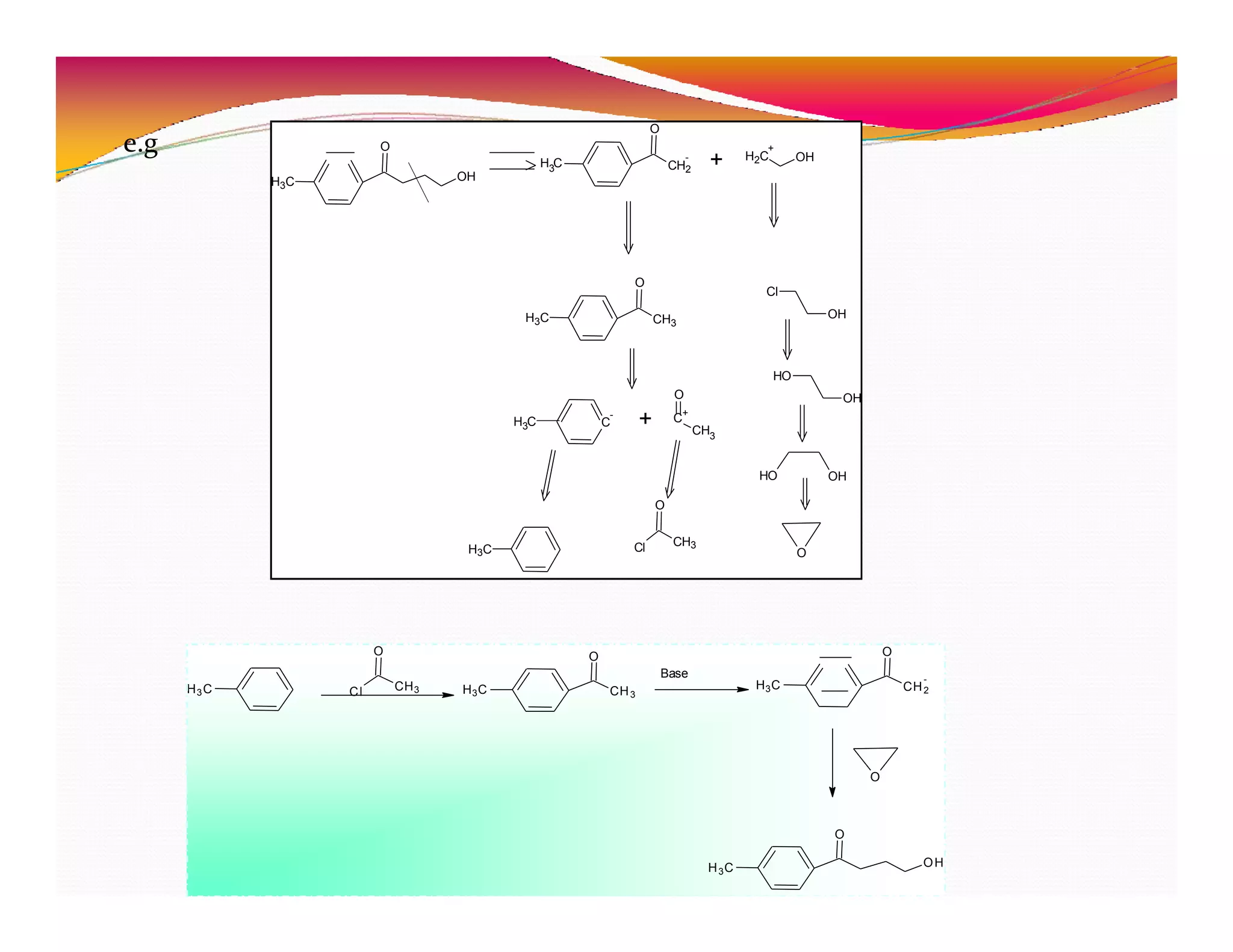 H3C CH3
O
Cl CH3
O
H3C
Base
CH2
-
O
H3C
O
OH
O
H3C
e.g
OH
O
H3C
CH2
-
O
H C
3
H2C
+
OH
+
CH3
O
H3C
Cl
OH
-
H C
3
+
C
CH3
O
HO
OH
HO OH
O
C +
H3C
CH3
O
Cl
 
