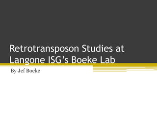 Retrotransposon Studies at
Langone ISG’s Boeke Lab
By Jef Boeke
 