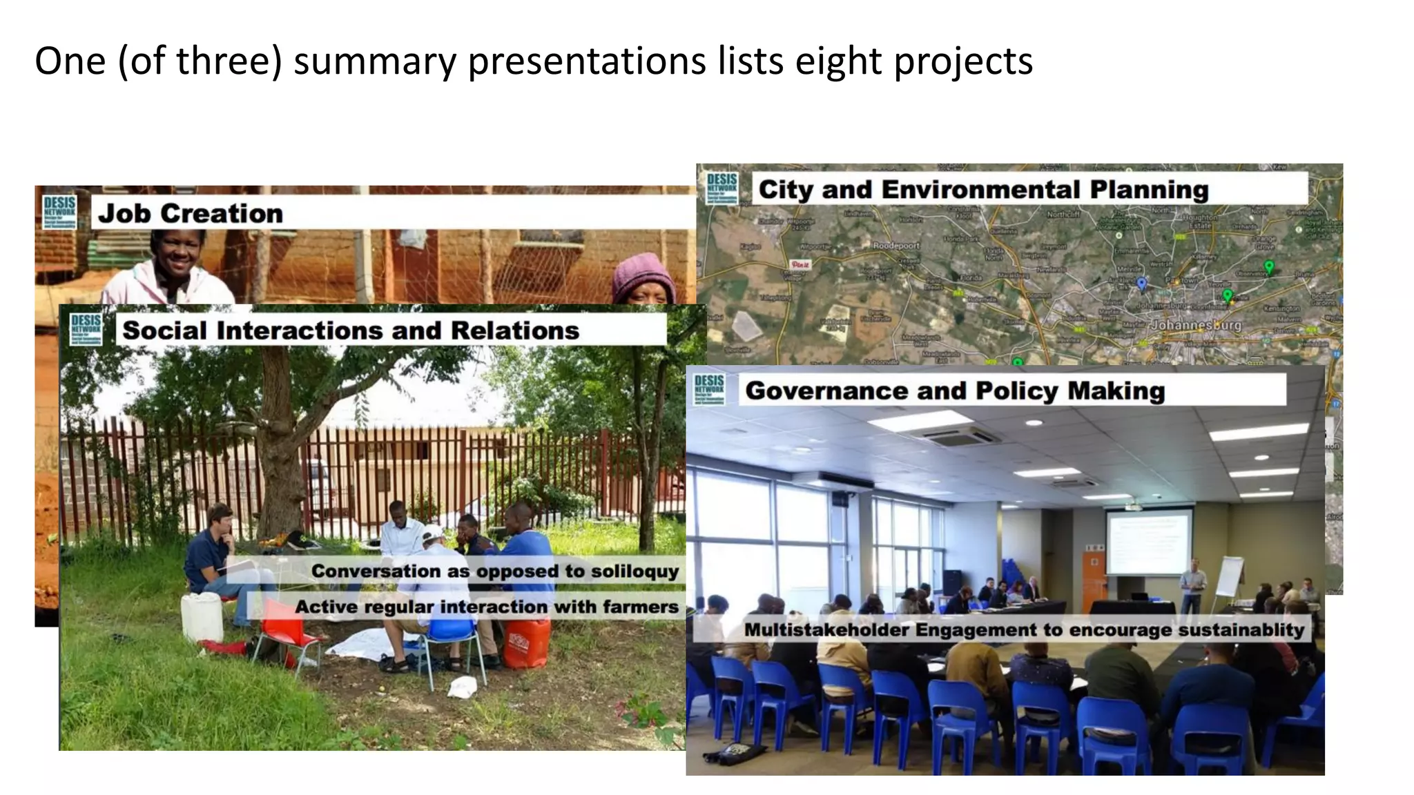One (of three) summary presentations lists eight projects
 