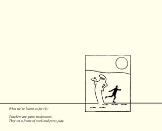What we’ve learnt so far (4): 
Teachers are game moderators. 
They set a frame of work and press play. 
 