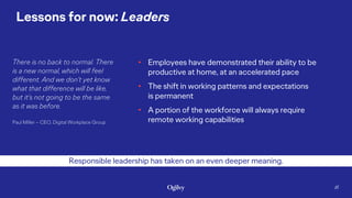 Lessons for now: Leaders
• Employees have demonstrated their ability to be
productive at home, at an accelerated pace
• Th...