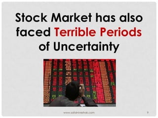 Stock Market has also
faced Terrible Periods
    of Uncertainty




        www.safalniveshak.com   9
 
