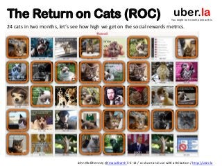 The Return on Cats (ROC)
24 cats in two months, let’s see how high we get on the social rewards metrics.
uber.laYou might not need to know this.
John McElhenney @jmacofearth 5-5-13 / cc share and use with attribution / http://uber.la
 