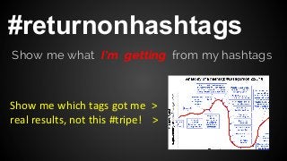 #returnonhashtags
Show me what I’m getting from my hashtags

Show me which tags got me >
real results, not this #tripe! >

 