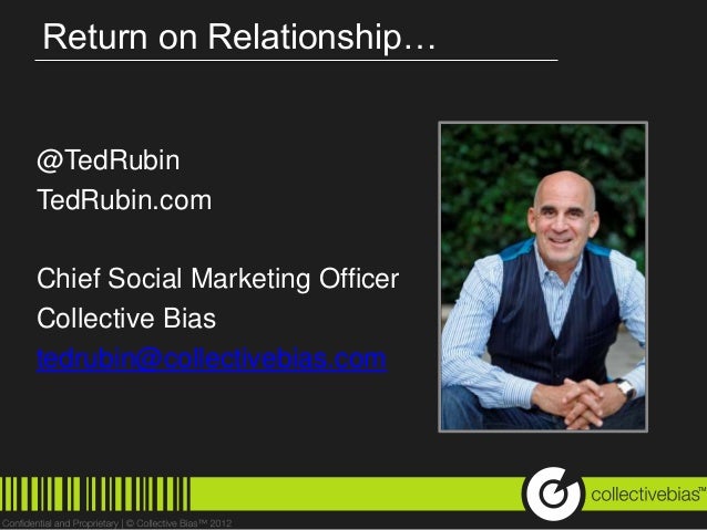 TM
Return on Relationship…
@TedRubin
TedRubin.com
Chief Social Marketing Officer
Collective Bias
tedrubin@collectivebias.com
 