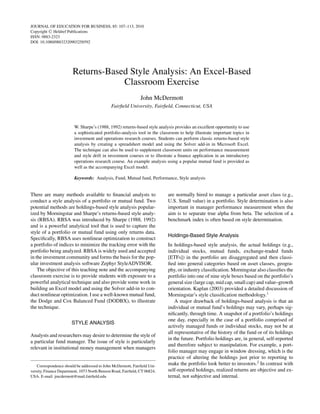 Returns basedstyleanalysisinexcel mcdermott PDF