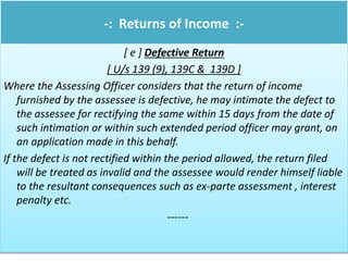 Return Defective Various Returns of income | PPTX