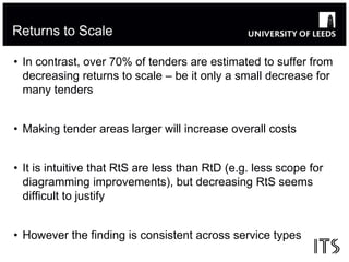 Returns to Scale 
• In contrast, over 70% of tenders are estimated to suffer from 
decreasing returns to scale – be it onl...