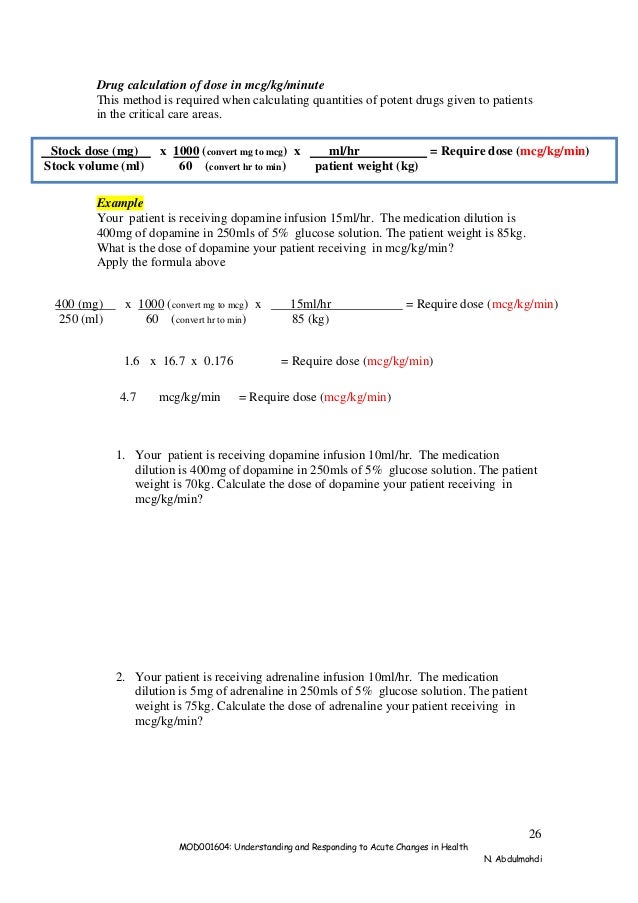 Return To Professional Practice Drug Calculation