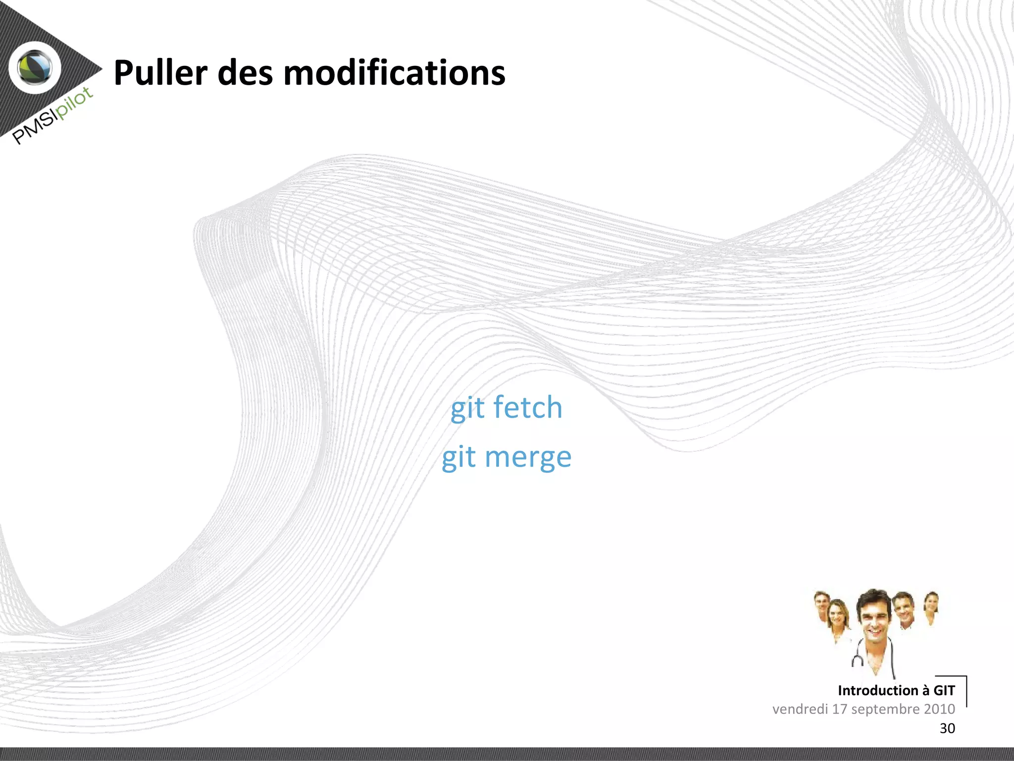 Par exemple: 1 branche par ticket / feature lundi 13 septembre 2010 Introduction à GIT 