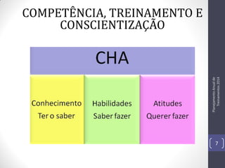 Planejamento Anual de
Treinamentos 2014

COMPETÊNCIA, TREINAMENTO E
CONSCIENTIZAÇÃO

7

 