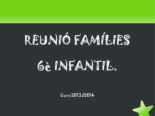 REUNIÓ FAMÍLIES
6è INFANTIL.
Curs 2013/2014

 

 

 