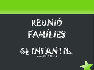 REUNIÓ
FAMÍLIES
6è INFANTIL.
Curs 2013/2014

 

 

 
