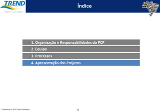 Índice1. Organização e Responsabilidades do PCP2. Equipe3. Processos4. Apresentação dos Projetos