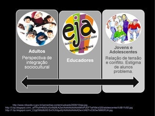 Fonte:  http://www.nilopolis.rj.gov.br/semed/wp-content/uploads/2009/10/eja.jpg http://3.bp.blogspot.com/_wfTPp5H6SOU/SxWj0fLKZwI/AAAAAAAAAAM/xPUEFTwFI0k/s320/adolescentes%5B1%5D.jpg http://1.bp.blogspot.com/_C2gD5Kk8bXE/SvOUXdguKjI/AAAAAAAAADw/x3AEFrvC6Ow/S660/EJA.jpg 