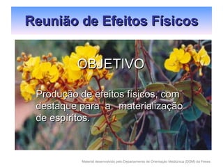 Reunião de Efeitos Físicos OBJETIVO Produção de efeitos físicos, com destaque para  a  materialização de espíritos.  