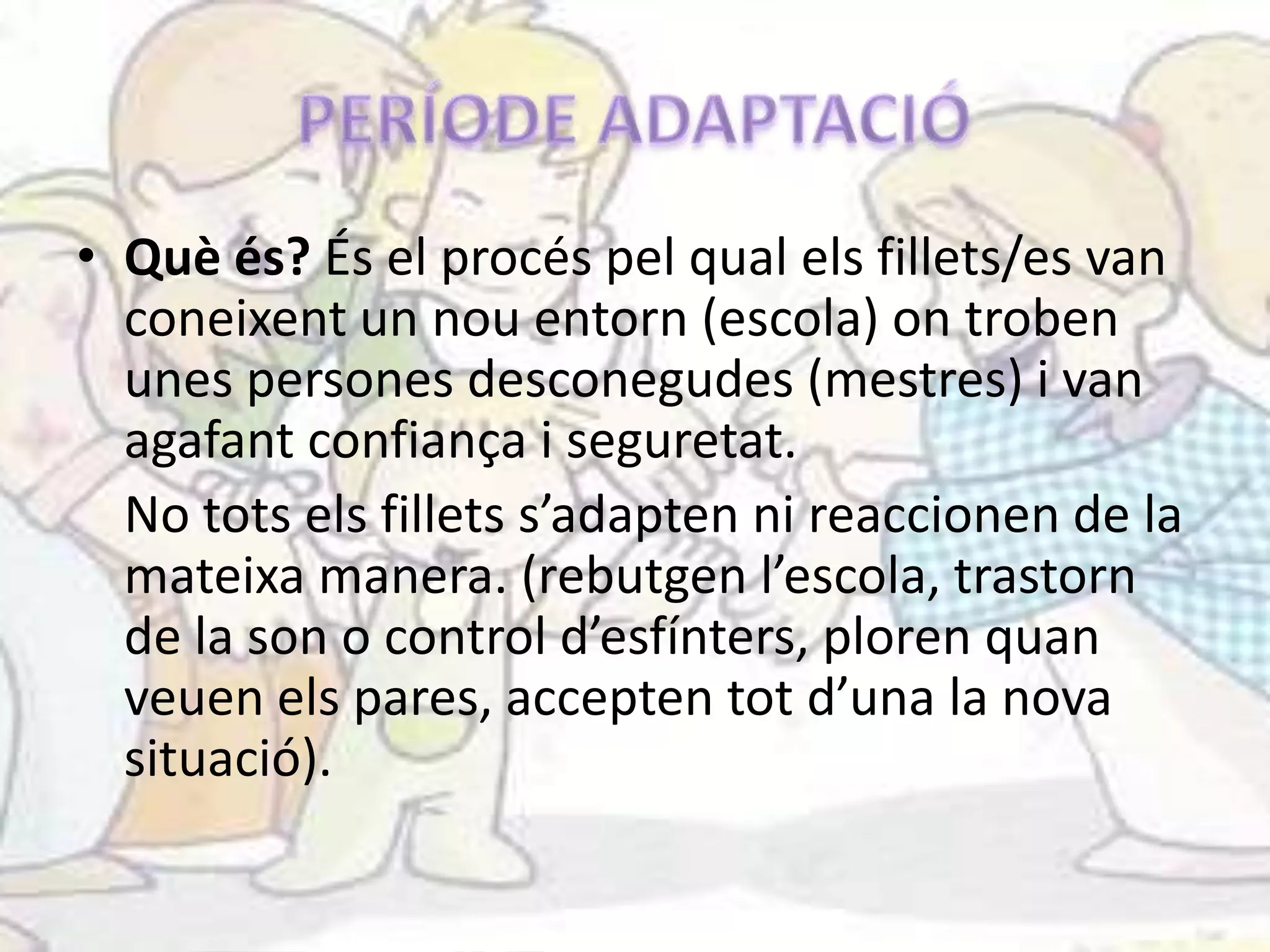 OBJECTIUS GENERALS DE CENTRE1- PLA DE LECTURA: Tota l'escola participa en un projecte per engrescar els alumnes a llegir i afavorir la seva comprensió crítica davant de qualsevol tipus de text. 	- Lectura de contes fillets de 2n cicle.	- Préstec de contes de la biblioteca d’aula.	- Taller de contes amb pares i mares.	- Treball a partir de contes. 