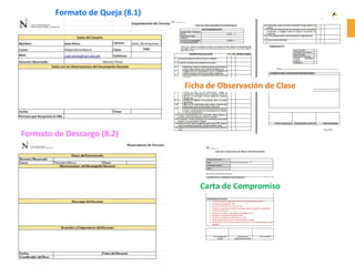 Formato de Queja (8.1)
Formato de Descargo (8.2)
Ficha de Observación de Clase
Carta de Compromiso
 