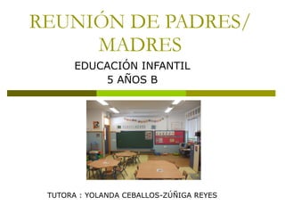 REUNIÓN DE PADRES/MADRES EDUCACIÓN INFANTIL 5 AÑOS B TUTORA : YOLANDA CEBALLOS-ZÚÑIGA REYES 