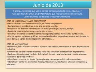 Junio de 2013
Y ahora… tenemos que ver si hemos conseguido todo esto… ¿Cómo…?
Pues con los CRITERIOS DE EVALUACIÓN que mar...