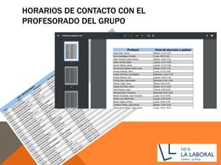 HORARIOS DE CONTACTO CON EL
PROFESORADO DEL GRUPO
 