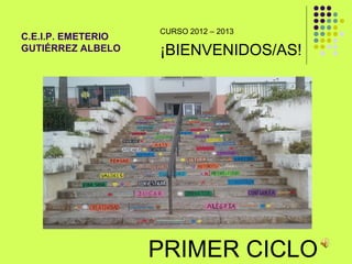 CURSO 2012 – 2013
C.E.I.P. EMETERIO
GUTIÉRREZ ALBELO    ¡BIENVENIDOS/AS!




                    PRIMER CICLO
 