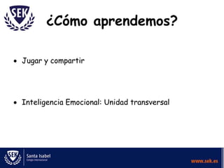 ¿Cómo aprendemos?

Jugar y compartir




Inteligencia Emocional: Unidad transversal
 