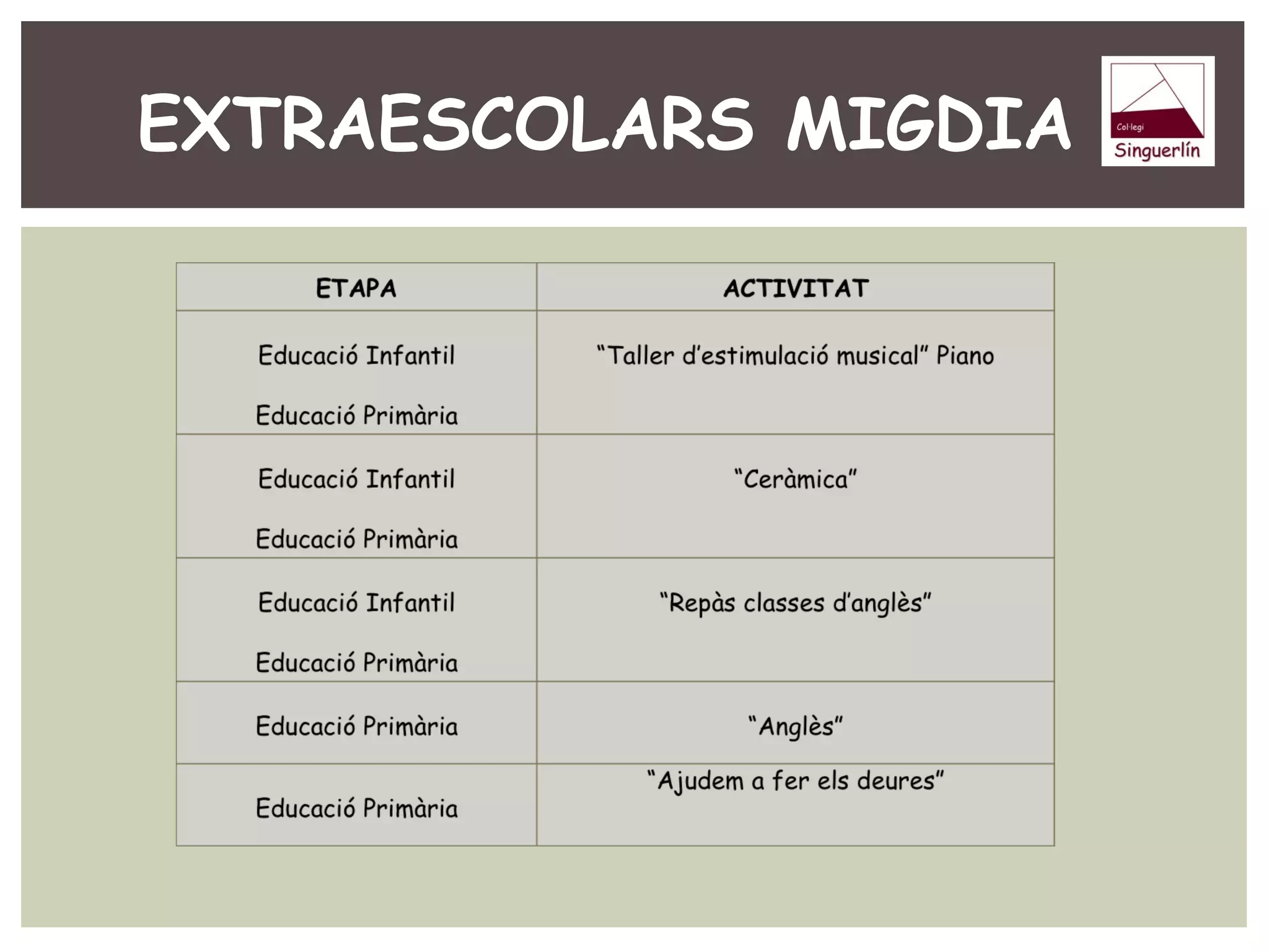 EXTRAESCOLARS MIGDIA 
 