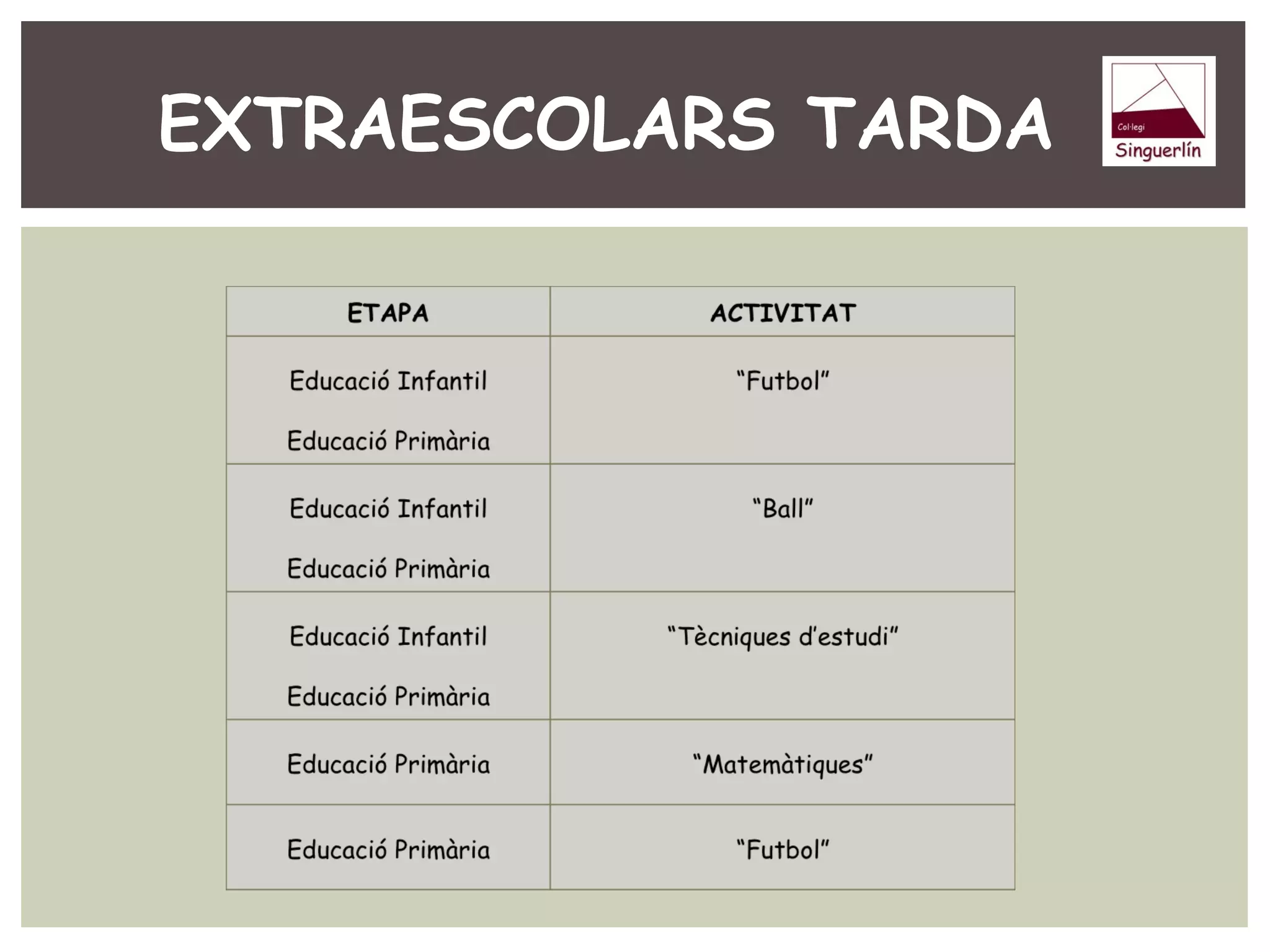 EXTRAESCOLARS TARDA 
 