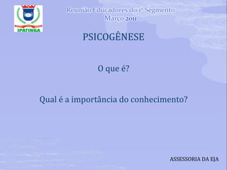 PSICOGÊNESE O que é? Qual é a importância do conhecimento? ASSESSORIA DA EJA 