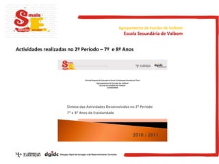 Actividades realizadas no 2º Período – 7º  e 8º Anos Agrupamento de Escolas de Valbom Escola Secundária de Valbom 