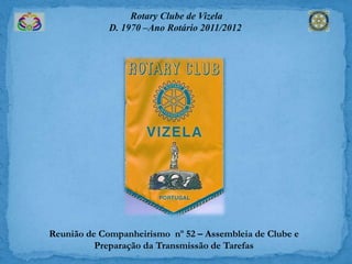 Rotary Clube de Vizela
             D. 1970 –Ano Rotário 2011/2012




Reunião de Companheirismo nº 52 – Assembleia de Clube e
          Preparação da Transmissão de Tarefas
 
