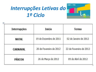 Interrupções Letivas do 1º Ciclo 