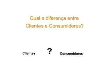 Qual a diferença entre
Clientes e Consumidores?
Consumidores
?
Clientes
 