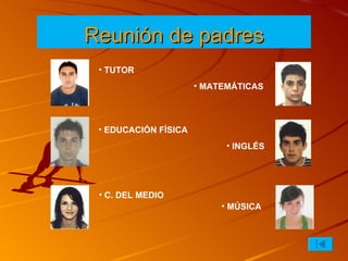 Reunión de padres EDUCACIÓN FÍSICA TUTOR MÚSICA C. DEL MEDIO INGLÉS MATEMÁTICAS 