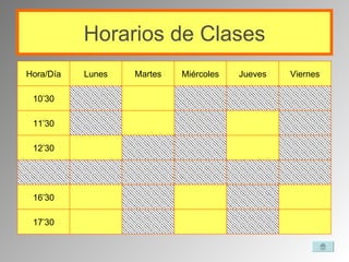 Horarios de Clases 17’30 16’30 12’30 11’30 10’30 Viernes Jueves Miércoles Martes Lunes Hora/Día 