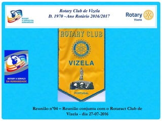 Rotary Club de Vizela
D. 1970 –Ano Rotário 2016/2017
Reunião nº04 – Reunião conjunta com o Rotaract Club de
Vizela - dia 27-07-2016
 