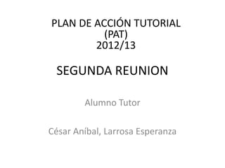 PLAN DE ACCIÓN TUTORIAL
          (PAT)
        2012/13

 SEGUNDA REUNION

        Alumno Tutor

César Aníbal, Larrosa Esperanza
 